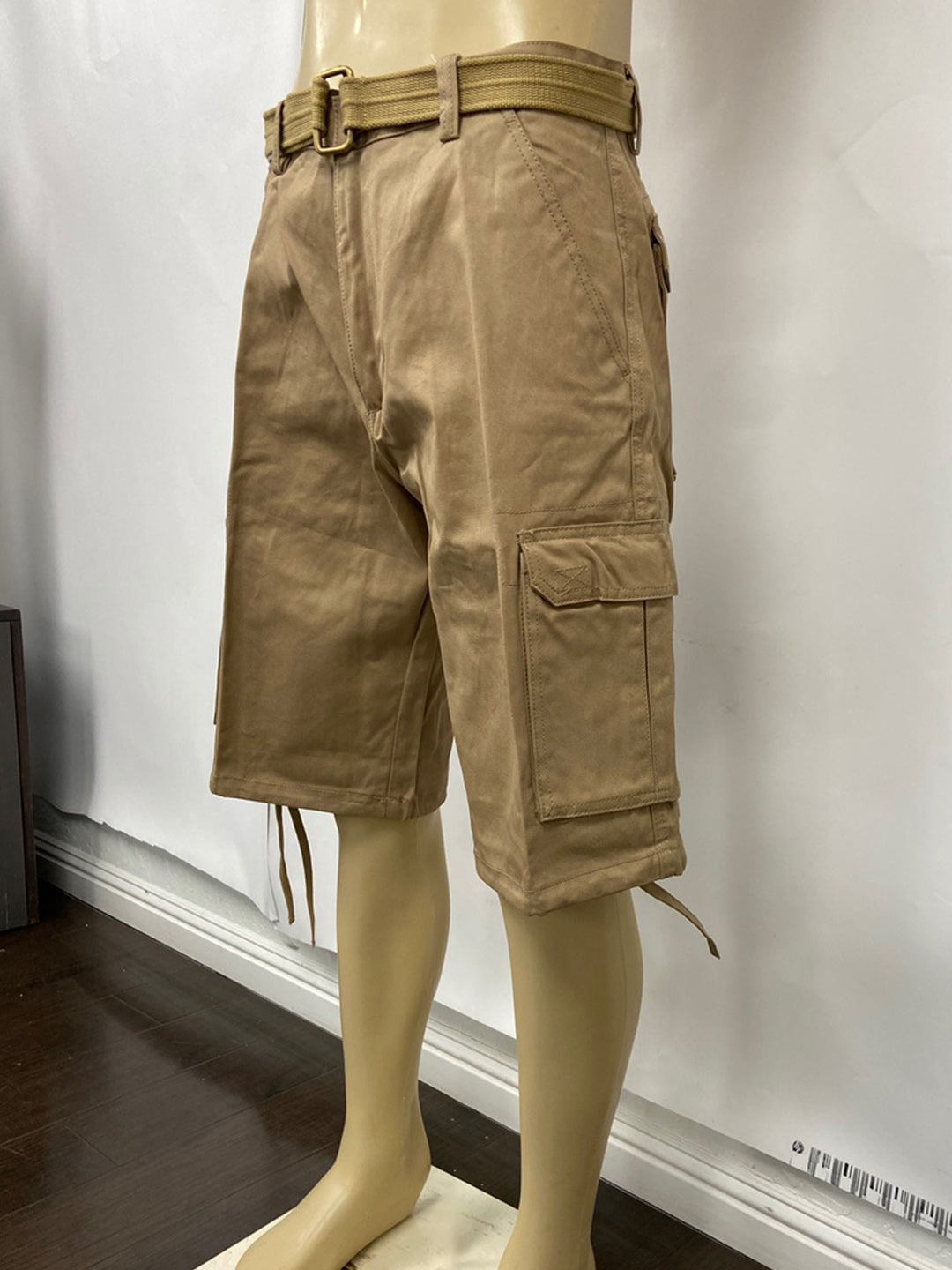 Cargo Shorts with Adjustable Twill Belt Utility Pocket - Khaki