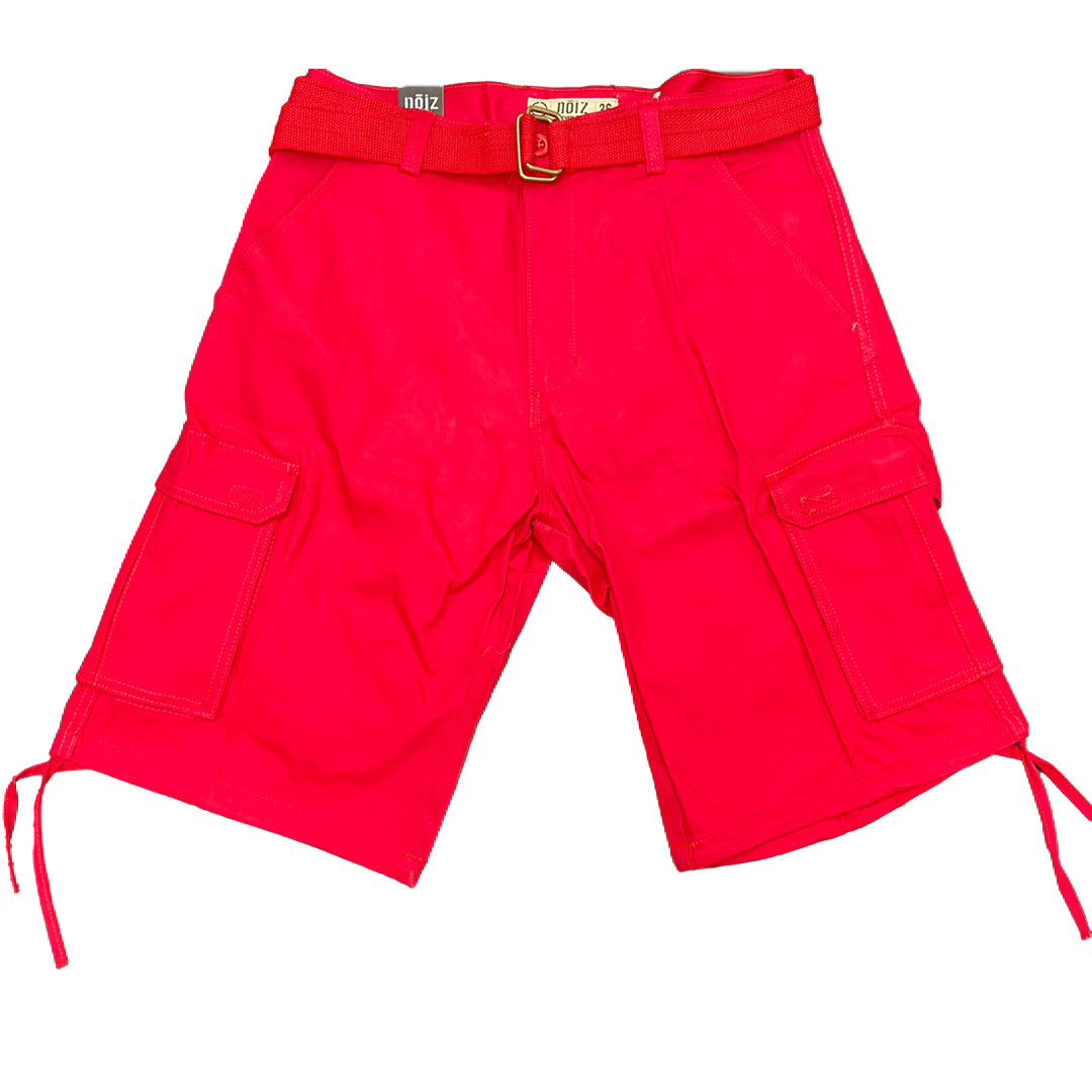 Cargo Shorts with Adjustable Twill Belt Utility Pocket - Red